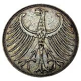 5 марок 1957, G, знак монетного двора: "G" - Карлсруэ [Германия / ФРГ]