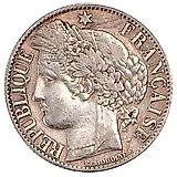 1 франк 1872, K, знак монетного двора: "K" - Бордо [Франция]