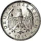 2 рейхсмарки 1931, D, знак монетного двора "D" — Мюнхен [Германия]