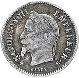 1 франк 1867, BB, знак монетного двора: "BB" - Страсбург [Франция]