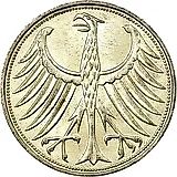 5 марок 1964, F, знак монетного двора: "F" - Штутгарт [Германия / ФРГ]