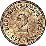 2 пфеннига 1875, J, знак монетного двора: "J" - Гамбург [Германия]