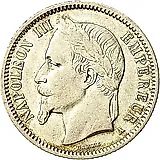 1 франк 1867, A, знак монетного двора: "A" - Париж [Франция]