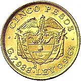 5 песо 1924, разрыв надписи на аверсе [Колумбия]