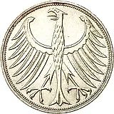 5 марок 1972, F, знак монетного двора: "F" - Штутгарт [Германия / ФРГ]