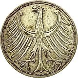 5 марок 1958, D, знак монетного двора: "D" - Мюнхен [Германия / ФРГ]