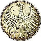 5 марок 1970, J, знак монетного двора: "J" - Гамбург [Германия / ФРГ]