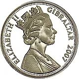 5 фунтов 2007, 60 лет свадьбе Королевы Елизаветы II и Принца Филиппа /молодые Елизавета II и Филипп/ [Гибралтар]