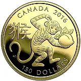 150 долларов 2016, год обезьяны [Канада] Proof