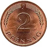2 пфеннига 1976, D, знак монетного двора: "D" - Мюнхен [Германия / ФРГ]