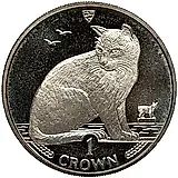 1 крона 1990, бездомная кошка [Остров Мэн]