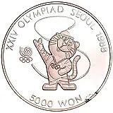 5000 вон 1986, XXIV летние Олимпийские Игры, Сеул 1988 - Талисман [Корея]