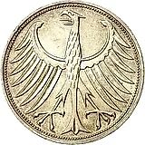 5 марок 1970, F, знак монетного двора: "F" - Штутгарт [Германия / ФРГ]