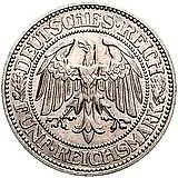 5 рейхсмарок 1927, J, знак монетного двора "J" — Гамбург [Германия]