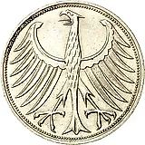 5 марок 1974, F, знак монетного двора: "F" - Штутгарт [Германия / ФРГ]