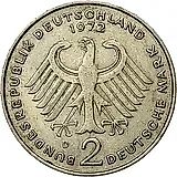 2 Marks 1972, D, Theodor Heuss, 20 Years of the Federal Republic (1949-1969) [Germany / FRG]