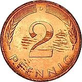 2 пфеннига 1982, D, знак монетного двора: "D" - Мюнхен [Германия / ФРГ]