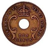 10 центов 1941, I, знак монетного двора: "I" - Бомбей [Восточная Африка]