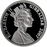 5 фунтов 2007, 60 лет свадьбе Королевы Елизаветы II и Принца Филиппа /Вестминстерское аббатство/ [Гибралтар]