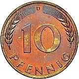 10 пфеннигов 1968, D, знак монетного двора: "D" - Мюнхен [Германия / ФРГ]