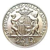25 динеров 1984, Жоан Д.М. Епископ Уржеля [Андорра]