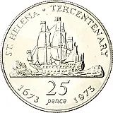 25 пенсов 1973, парусный корабль [Остров Святой Елены / Острова Святой Елены, Вознесения и Тристан-да-Кунья]
