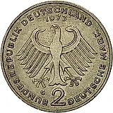 2 Marks 1973, G, Theodor Heuss, 20 Years of the Federal Republic (1949-1969) [Germany / FRG]