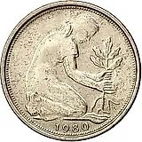 50 пфеннигов 1980, F, знак монетного двора: "F" - Штутгарт [Германия / ФРГ]