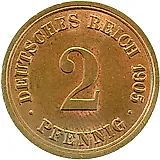 2 пфеннига 1905, F, знак монетного двора "F" - Штутгарт [Германия]