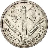 2 франка 1943, B, знак монетного двора: "B" - Бомон-ле-Роже [Франция]