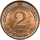 2 пфеннига 1971, F, знак монетного двора: "F" - Штутгарт [Германия / ФРГ]