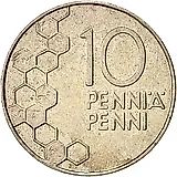 10 пенни 1990, М, новый тип (цветы) [Финляндия]