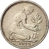 50 пфеннигов 1975, D, знак монетного двора: "D" - Мюнхен [Германия / ФРГ]
