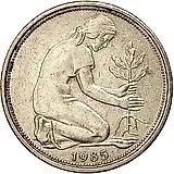 50 пфеннигов 1985, F, знак монетного двора: "F" - Штутгарт [Германия / ФРГ]