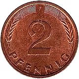 2 пфеннига 1980, F, знак монетного двора: "F" - Штутгарт [Германия / ФРГ]