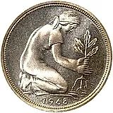 50 пфеннигов 1968, J, знак монетного двора: "J" - Гамбург [Германия / ФРГ]
