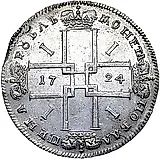 1 рубль 1724, OK, погрудный портрет в античных доспехах