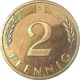 2 пфеннига 1960, G, знак монетного двора: "G" - Карлсруэ [Германия / ФРГ]