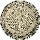 2 марки 1973, D, Конрад Аденауэр, 20 лет Федеративной Республике (1949-1969) [Германия / ФРГ]