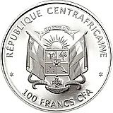 100 франков 2015, Синий кит [Центральноафриканская Республика (ЦАР)] Proof
