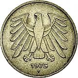 5 марок 1975, F, знак монетного двора: "F" - Штутгарт [Германия / ФРГ]