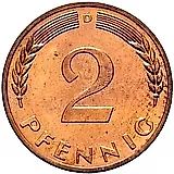 2 пфеннига 1968, D, магнитные, знак монетного двора: "D" - Мюнхен [Германия / ФРГ]