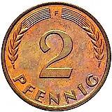 2 пфеннига 1962, F, знак монетного двора: "F" - Штутгарт [Германия / ФРГ]