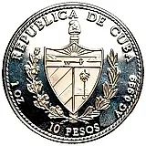 10 песо 1990, 500 лет открытию Америки. Хуан де ла Коза [Куба]