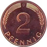 2 пфеннига 1972, G, знак монетного двора: "G" - Карлсруэ [Германия / ФРГ]