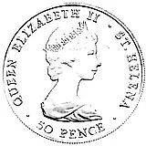 50 пенсов 1984, 150 лет колонии Святой Елены [Остров Святой Елены / Острова Святой Елены, Вознесения и Тристан-да-Кунья]