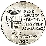 25 сантимов 1995, 50 лет Продовольственной программе (ФАО) [Андорра]