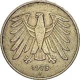 5 марок 1975, J, знак монетного двора: "J" - Гамбург [Германия / ФРГ]