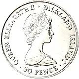 50 пенсов 1980, 80 лет со дня рождения Королевы Матери [Фолклендские острова]