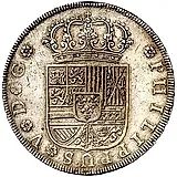 8 реалов 1729-1730, Отметка монетного двора "S" в легенде на реверсе [Испания]